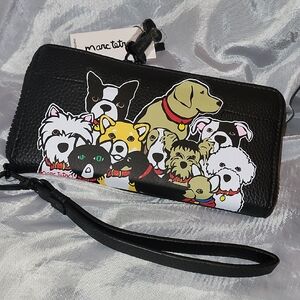 Marc Tetro Dog Pack Black Wallet BNWT Wristlet Strap ..dog Bone Zip Pull